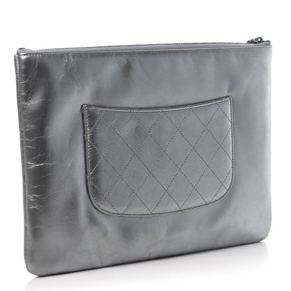 Chanel Metallic Crumpled Calfskin Chain 20s Signature Pouch Silver 3 of 10