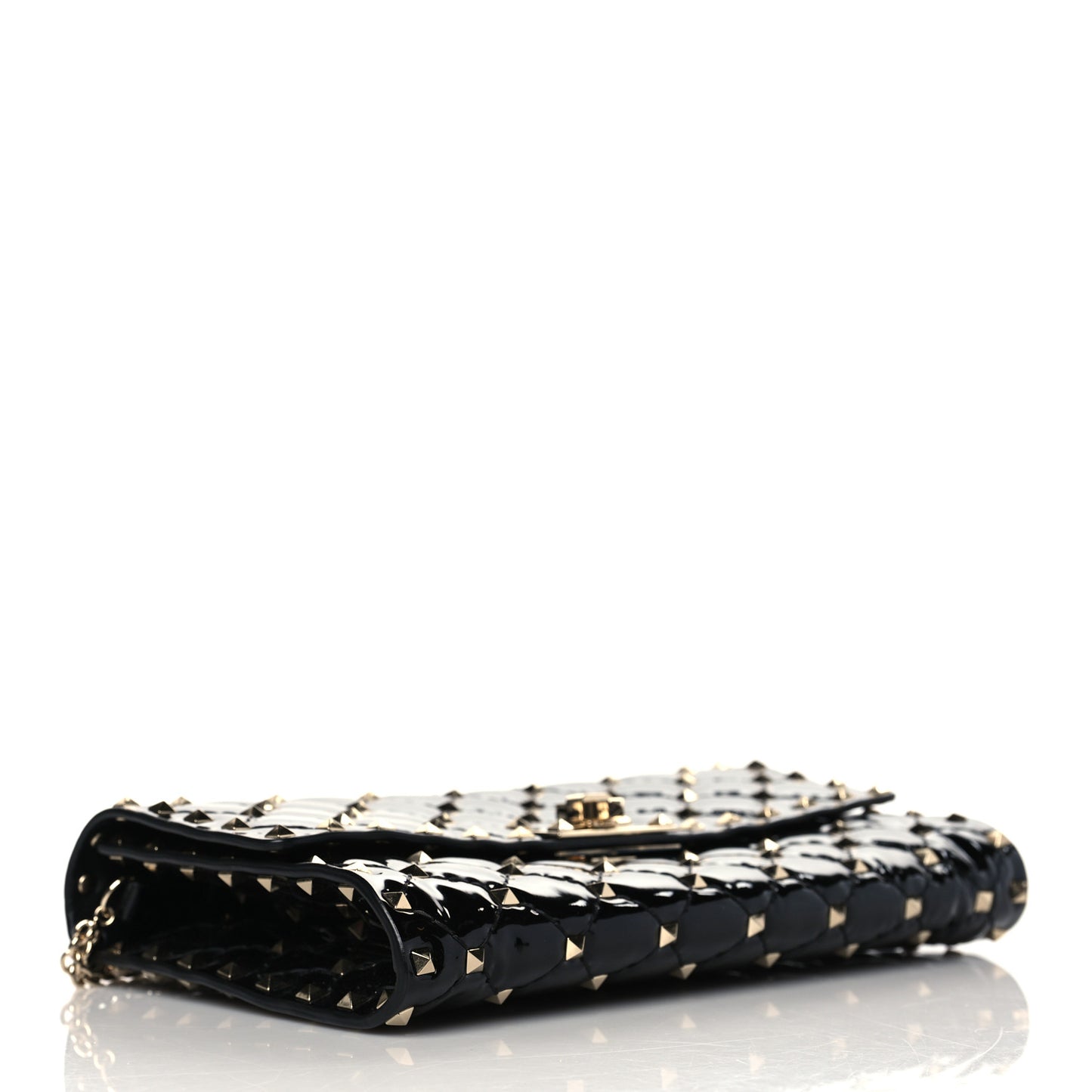Patent Rockstud Spike Wallet on Chain Black
