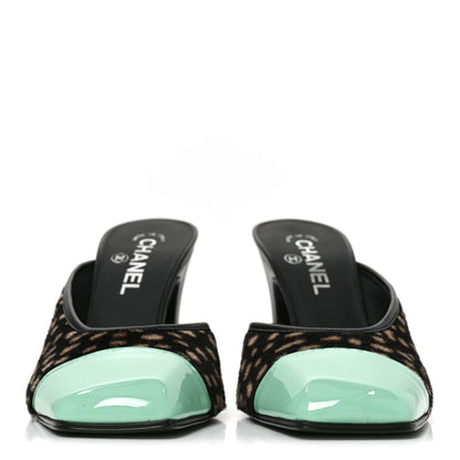 Chanel Pony Hair Lambskin Patent Calfskin Cap Toe Mules 39 Black White Green 2 of 8