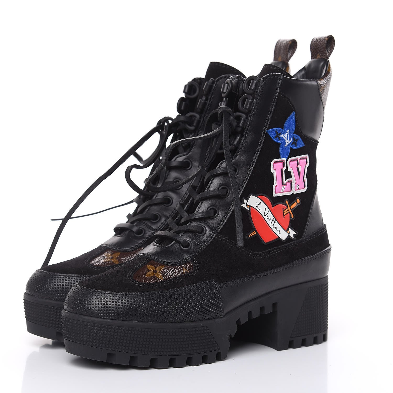 Louis Vuitton Suede Calfskin Monogram LV Black Heart Laureate Platform Desert Boots 36 Black 3 of 8