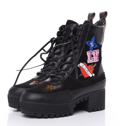 Louis Vuitton Suede Calfskin Monogram LV Black Heart Laureate Platform Desert Boots 36 Black 3 of 8