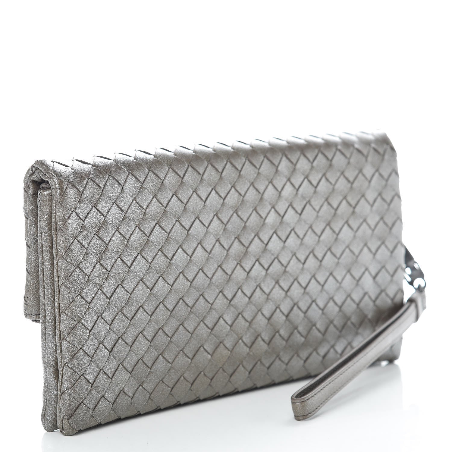 Bottega Veneta Metallic Nappa Intrecciato Flap Wristlet Light Grey 3 of 8