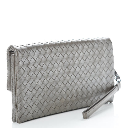 Bottega Veneta Metallic Nappa Intrecciato Flap Wristlet Light Grey 3 of 8