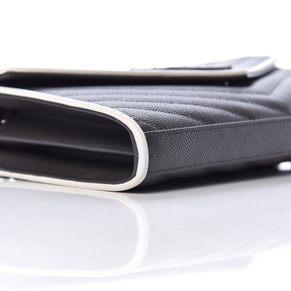 Saint Laurent Grain De Poudre Matelasse Chevron Monogram Chain Wallet Grey White 8 of 10