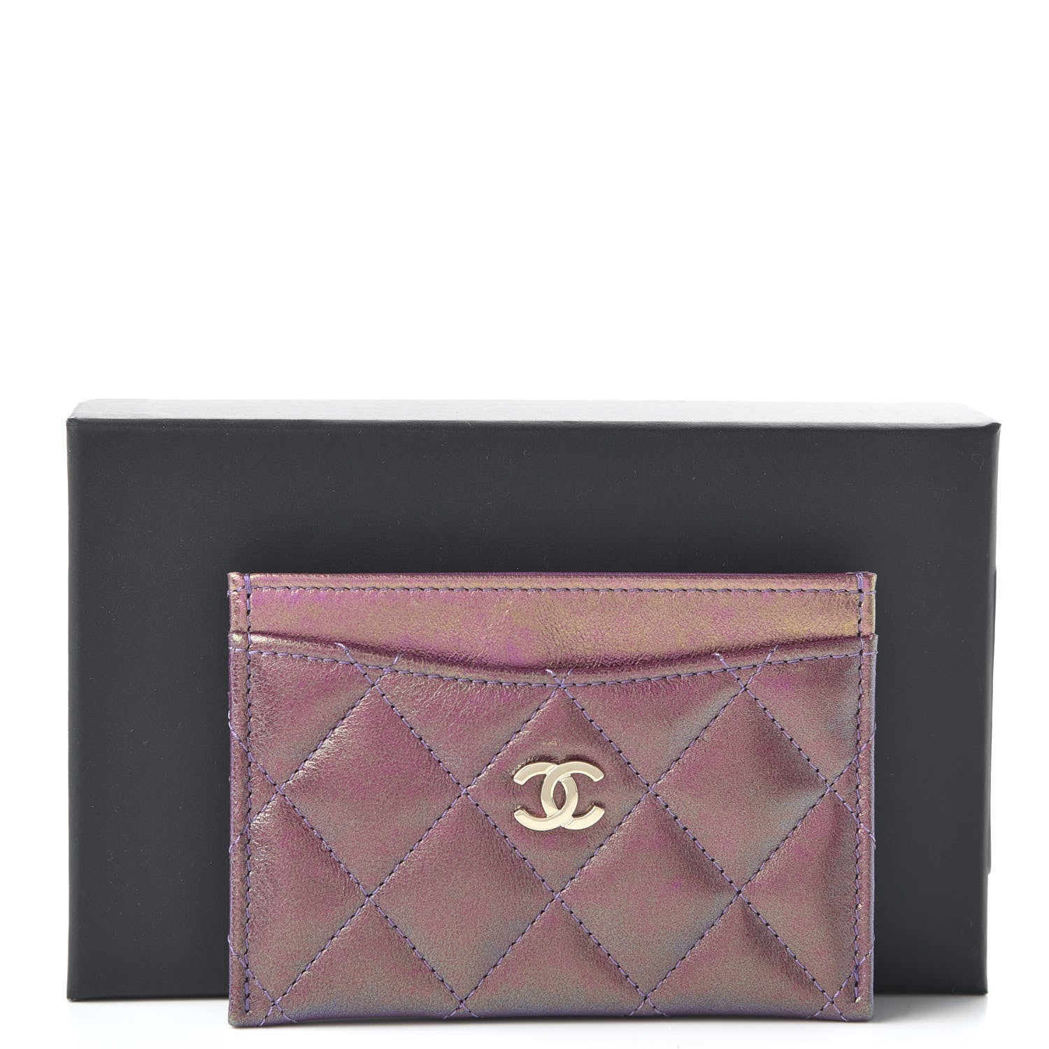 Chanel Iridescent Lambskin Quilted Card Holder Purple 10 of 10