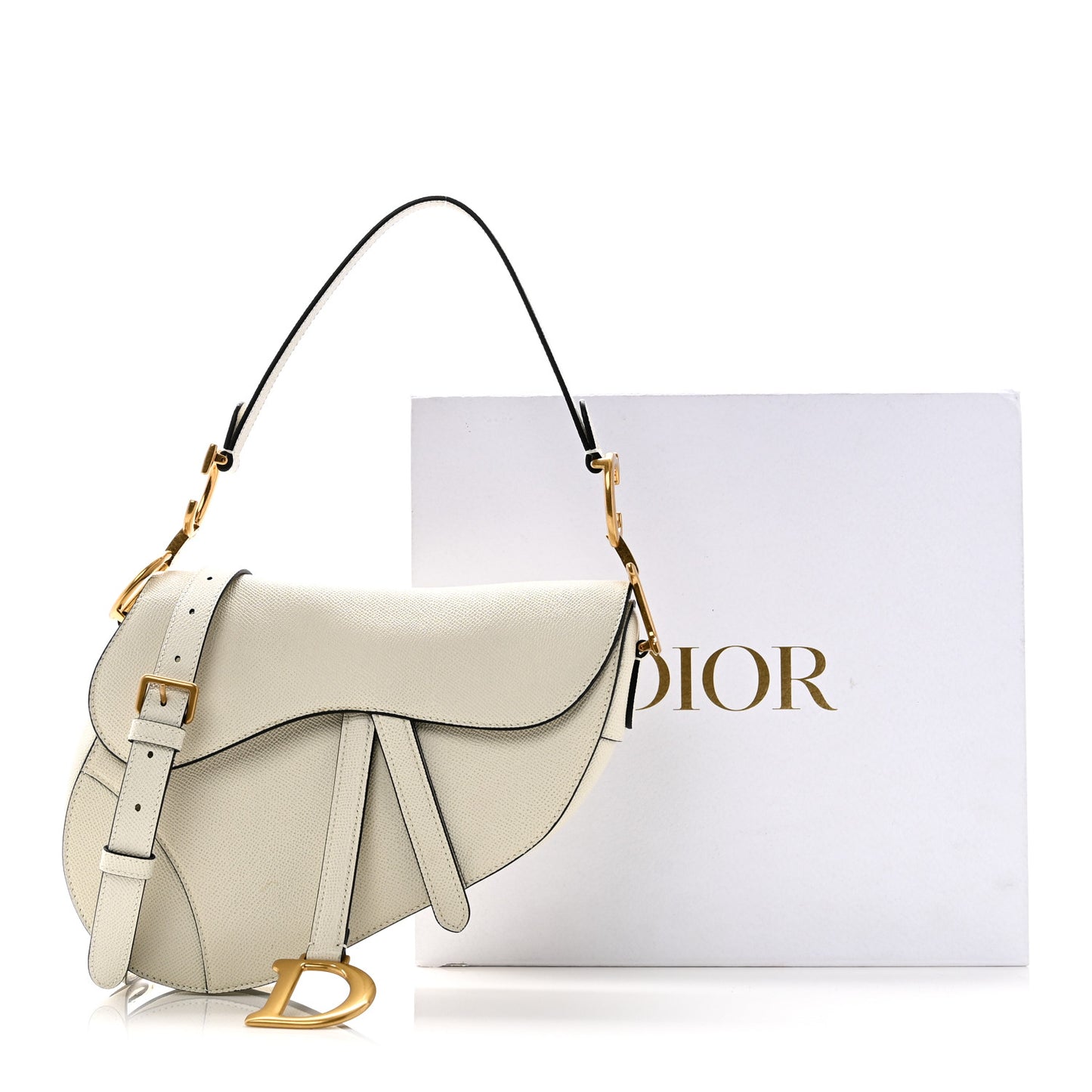 Grained Calfskin Saddle Bag With Strap Latte