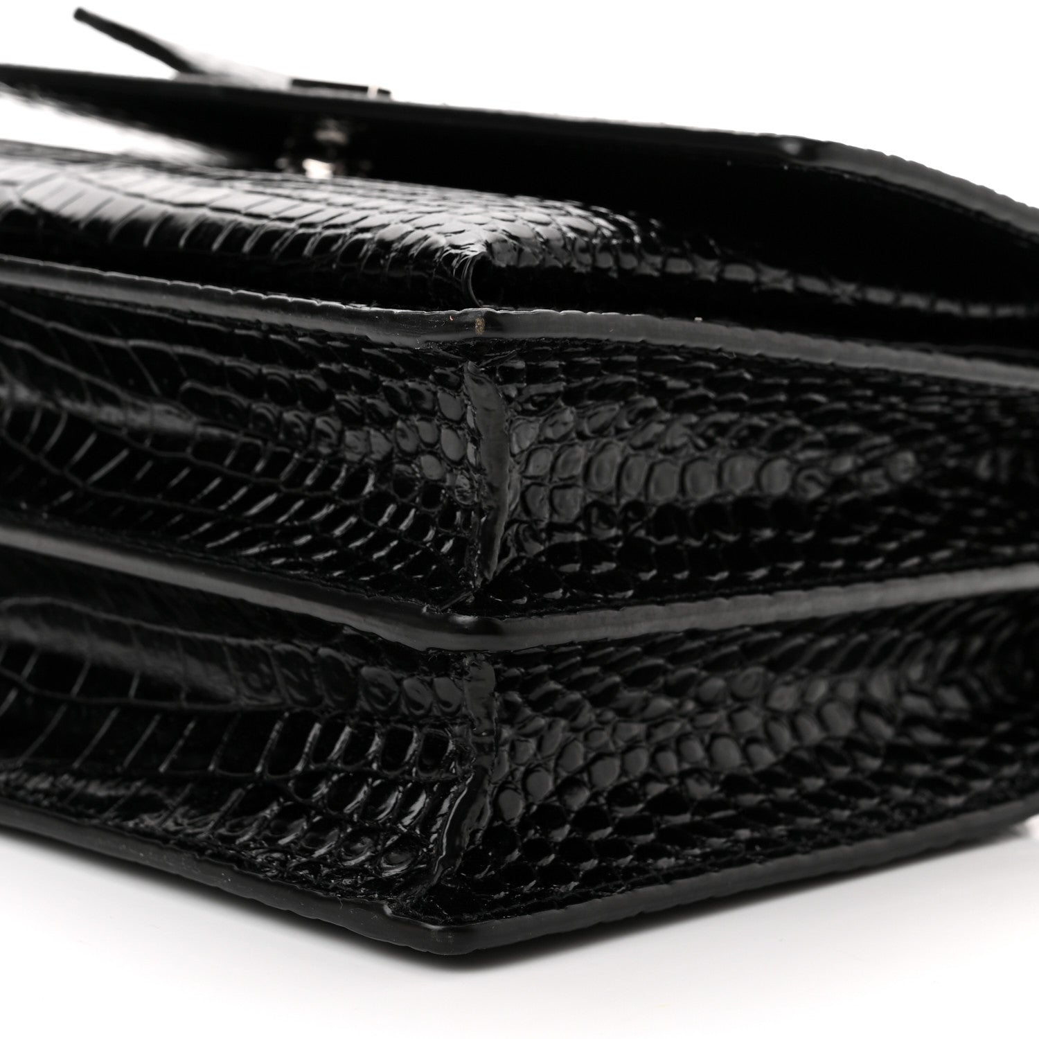 Saint Laurent Calfskin Crocodile Embossed Medium Monogram Sunset Black 9 of 9