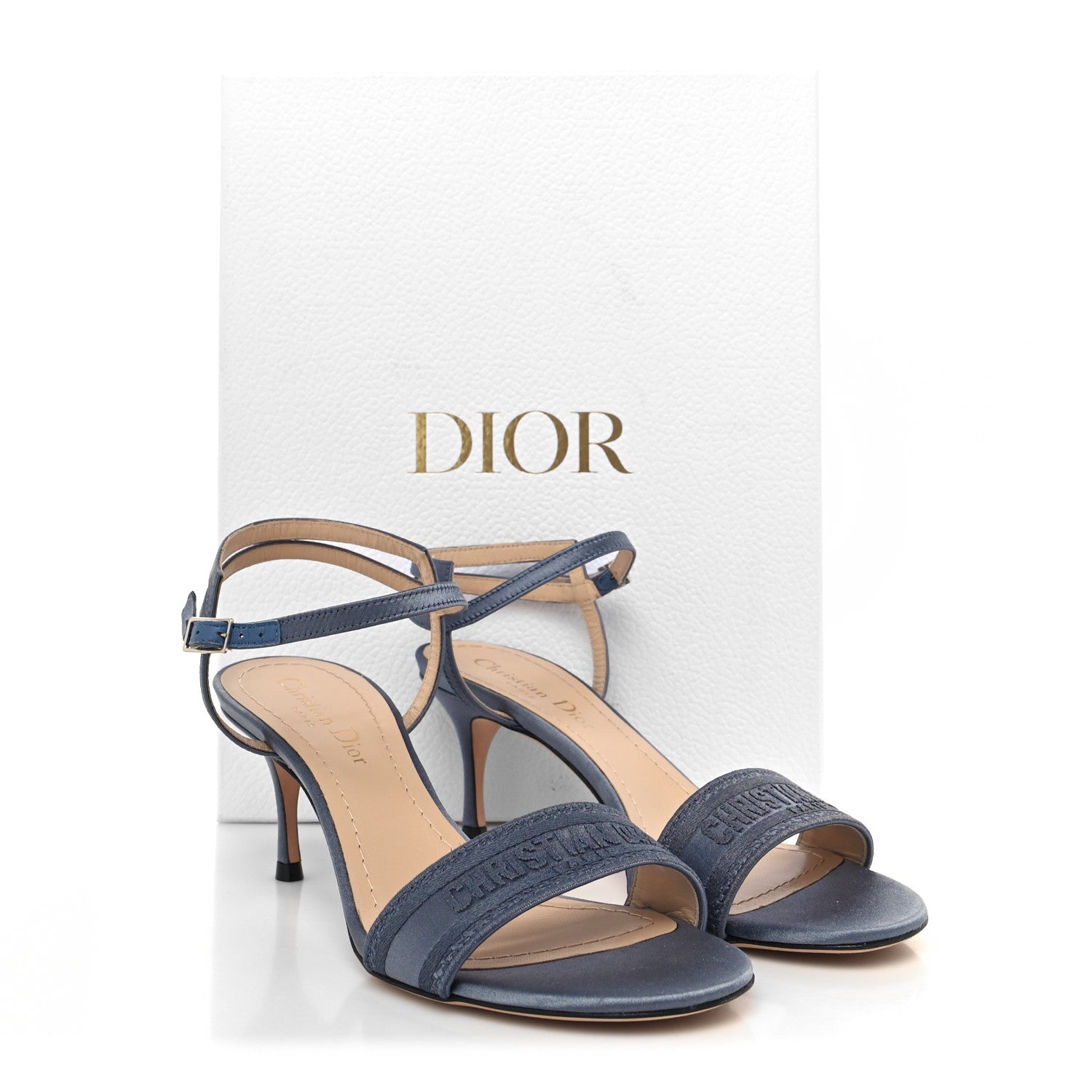Christian Dior Satin Embroidered Dway 65mm Sandals 38 Smokey Grey 9 of 9