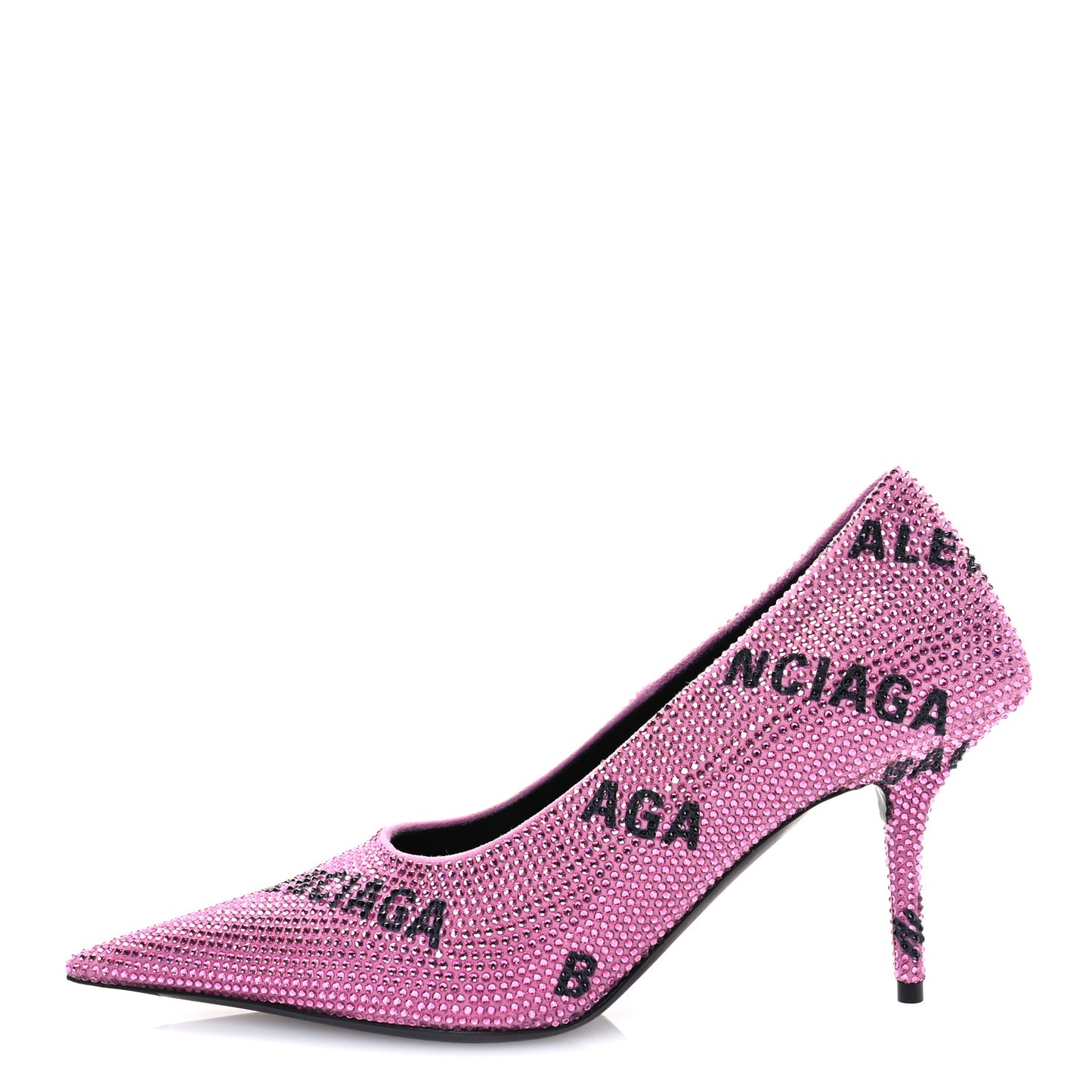 Strass Suede Allover Logo Square Knife 80mm Pumps 37 Pink Black