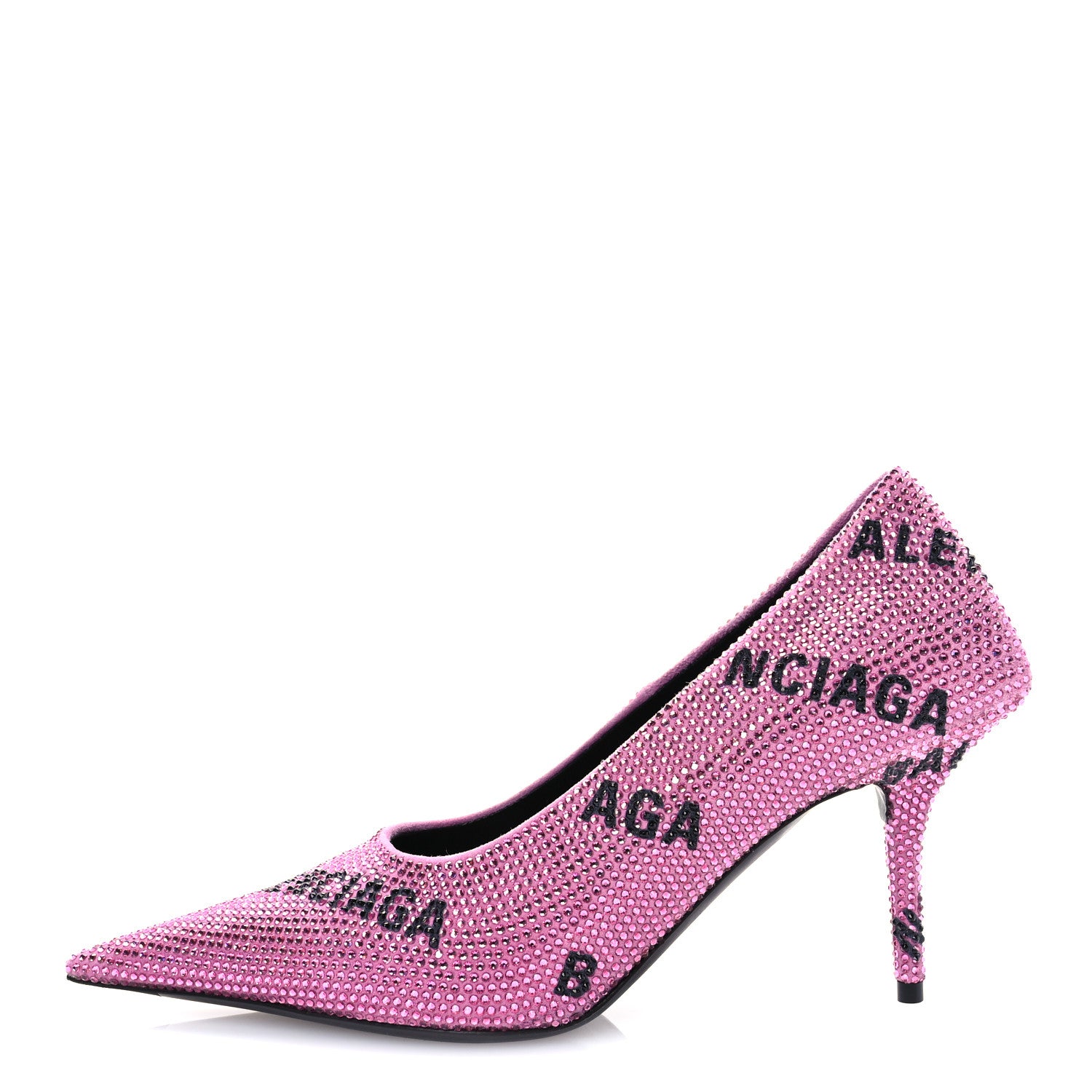 Balenciaga Strass Suede Allover Logo Square Knife 80mm Pumps 37 Pink Black 1 of 10