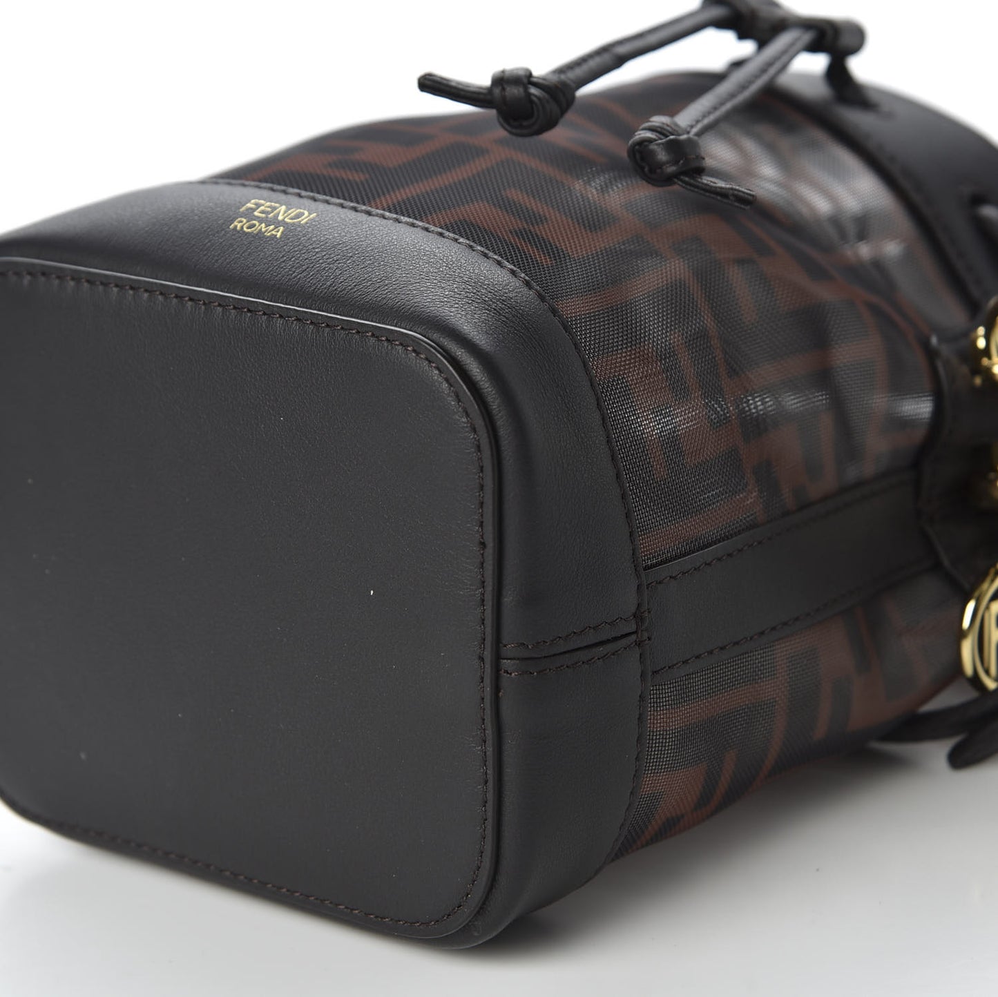 Mesh Vitello Grace F is Fendi FF 1974 Mini Mon Tresor Bucket Bag Marrone Black Ebano