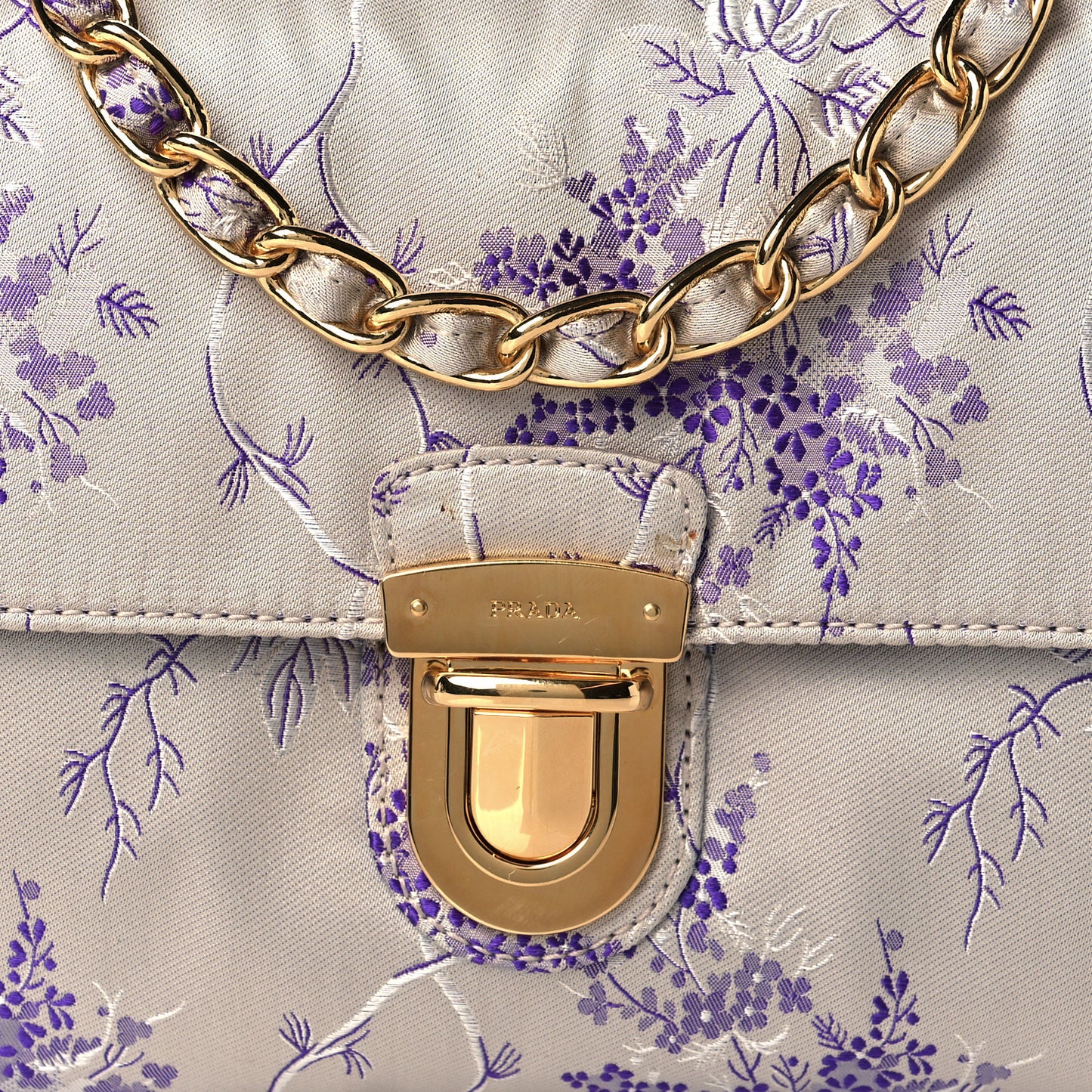 Satin Floral Embroidered Pushlock Flap Bag Purple Multicolor