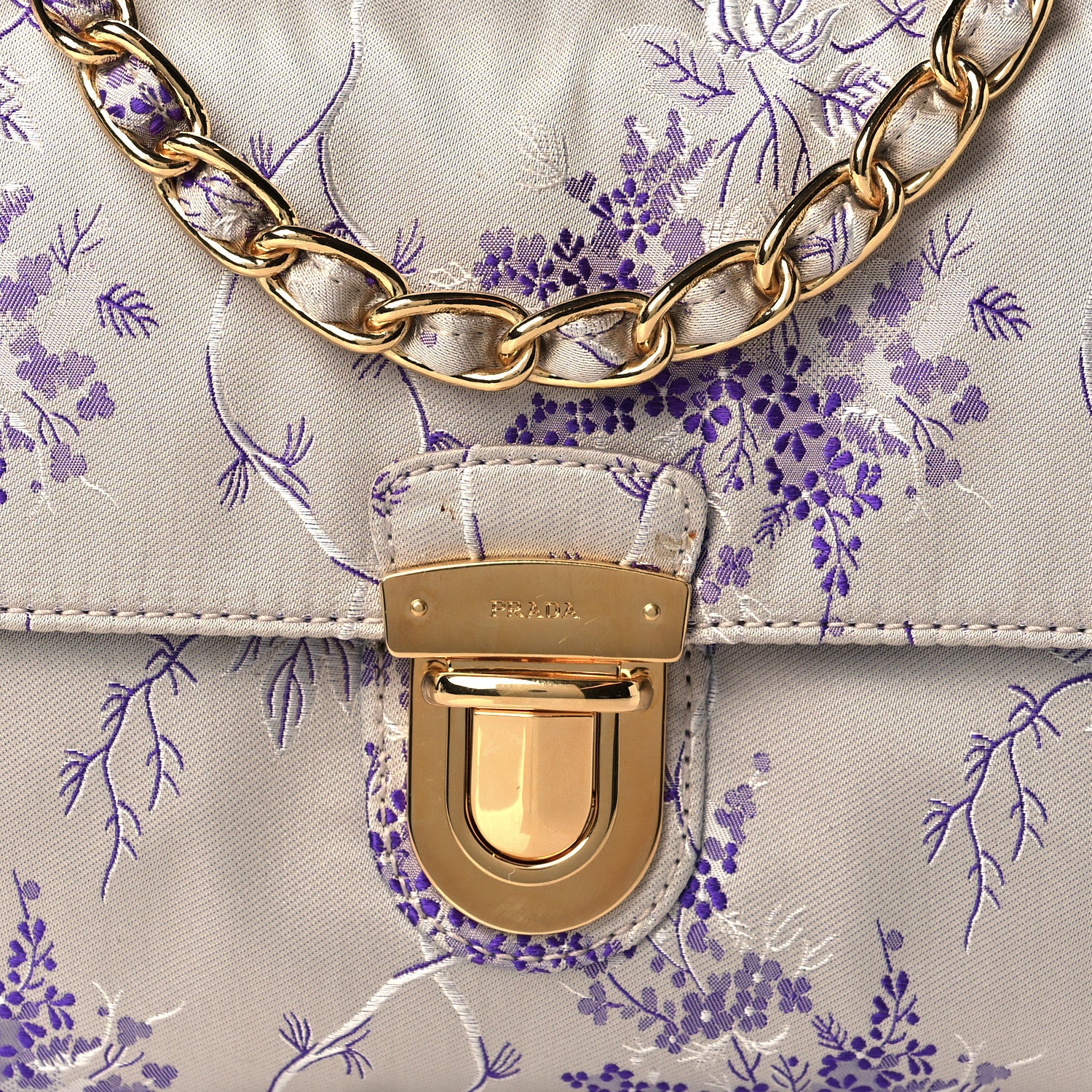 Prada Satin Floral Embroidered Pushlock Flap Bag Purple Multicolor 8 of 10