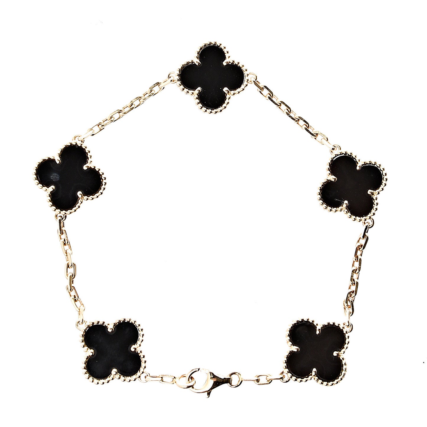 18K Yellow Gold Black Onyx 5 Motifs Vintage Alhambra Bracelet