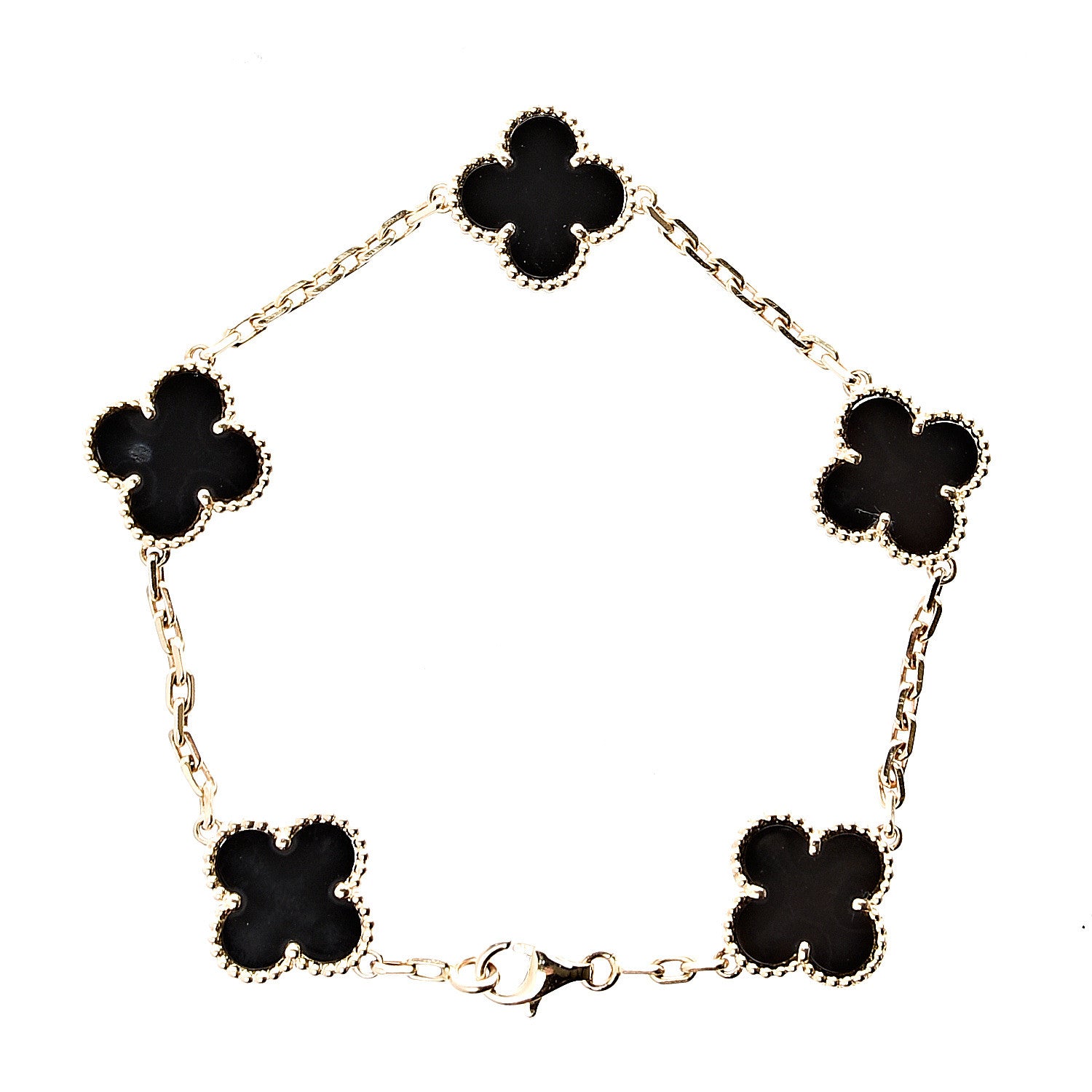 Van Cleef & Arpels 18K Yellow Gold Black Onyx 5 Motifs Vintage Alhambra Bracelet 2 of 3