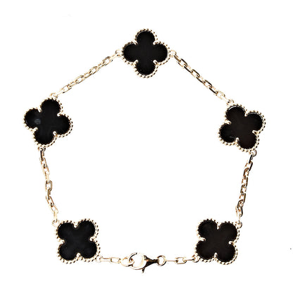 Van Cleef & Arpels 18K Yellow Gold Black Onyx 5 Motifs Vintage Alhambra Bracelet 2 of 3