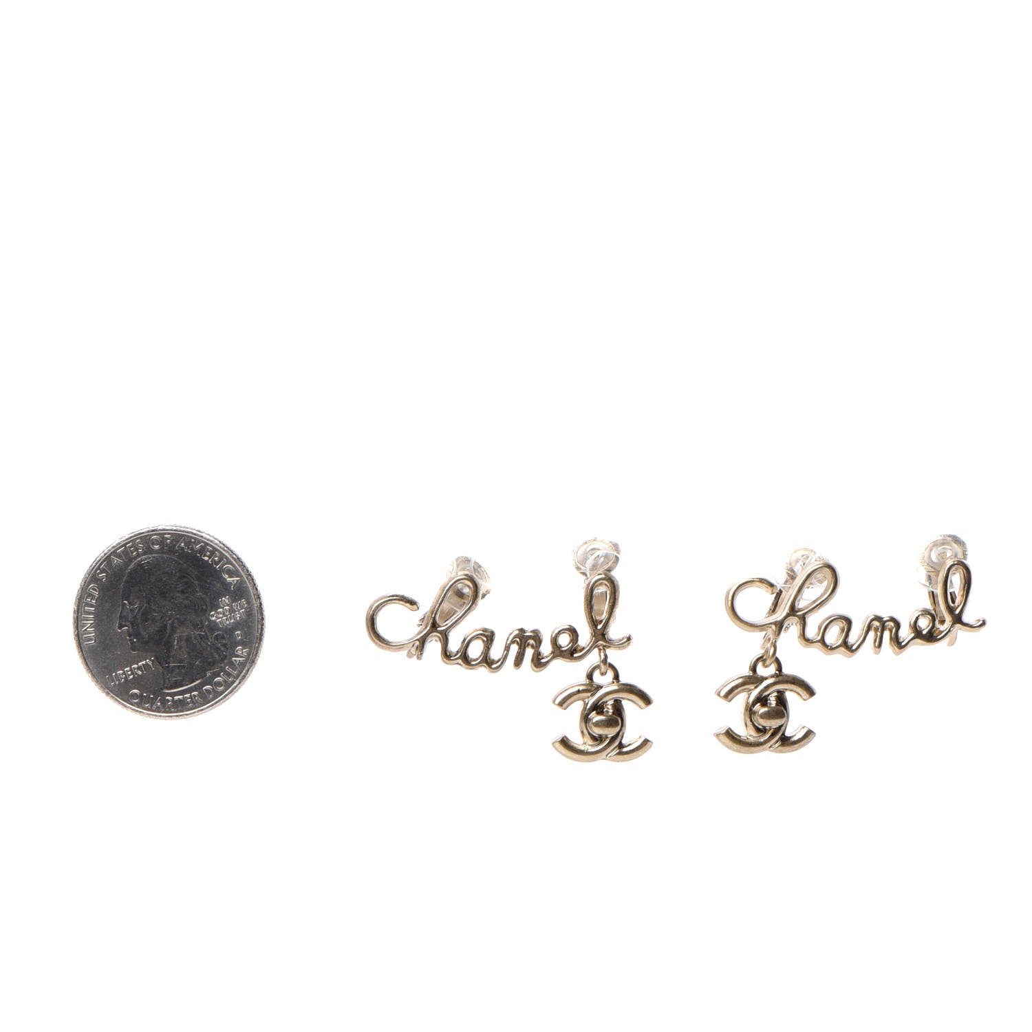 Chanel Metal CC Turnlock Climber Clip On Earrings Gold 2 of 4