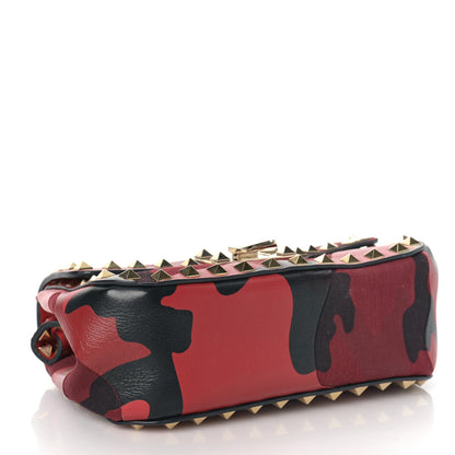 Valentino Garavani Nappa Canvas Camouflage Mini Rockstud Flap Saddle Crossbody Bag Red 3 of 7