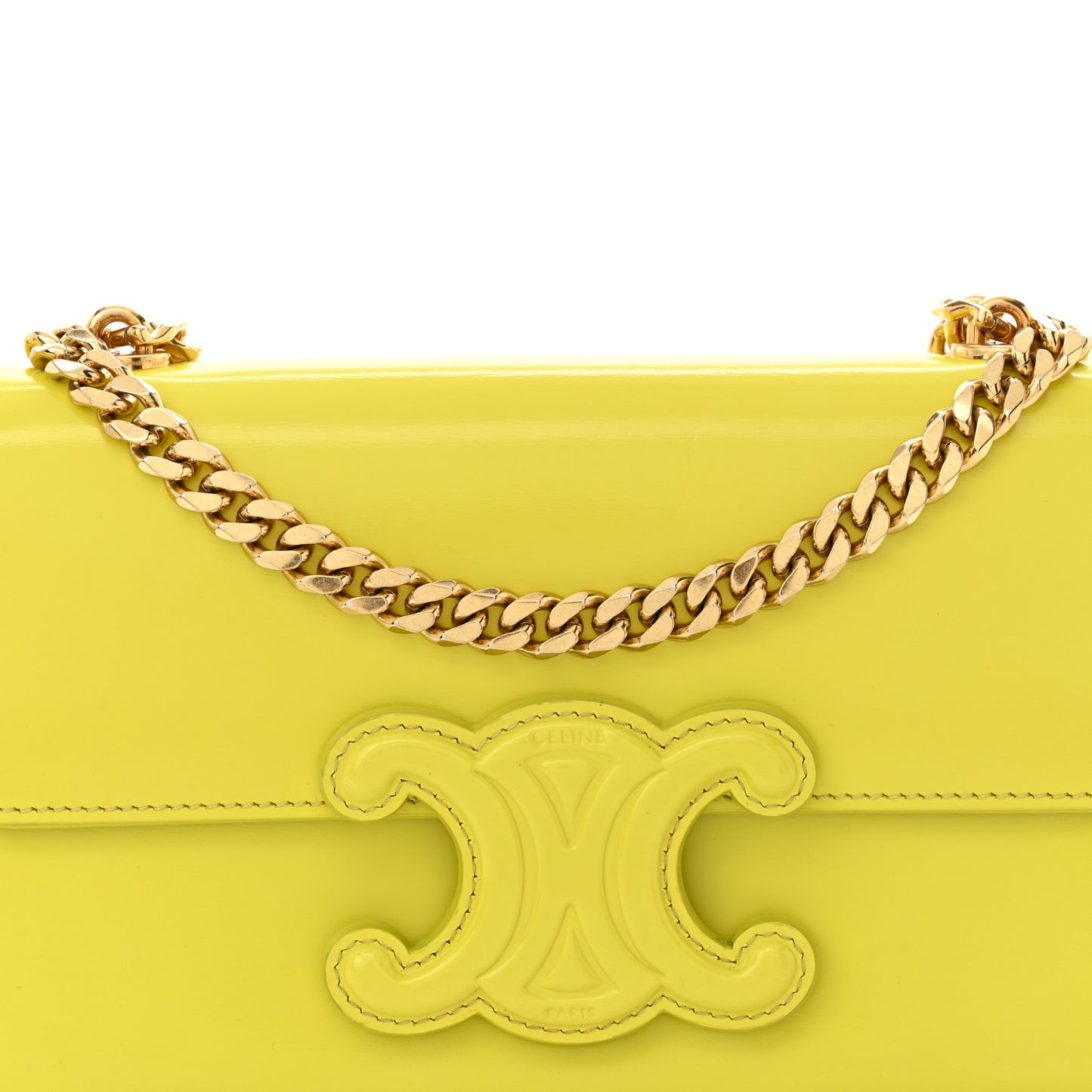 Shiny Calfskin Cuir Triomphe Chain Shoulder Bag Anis