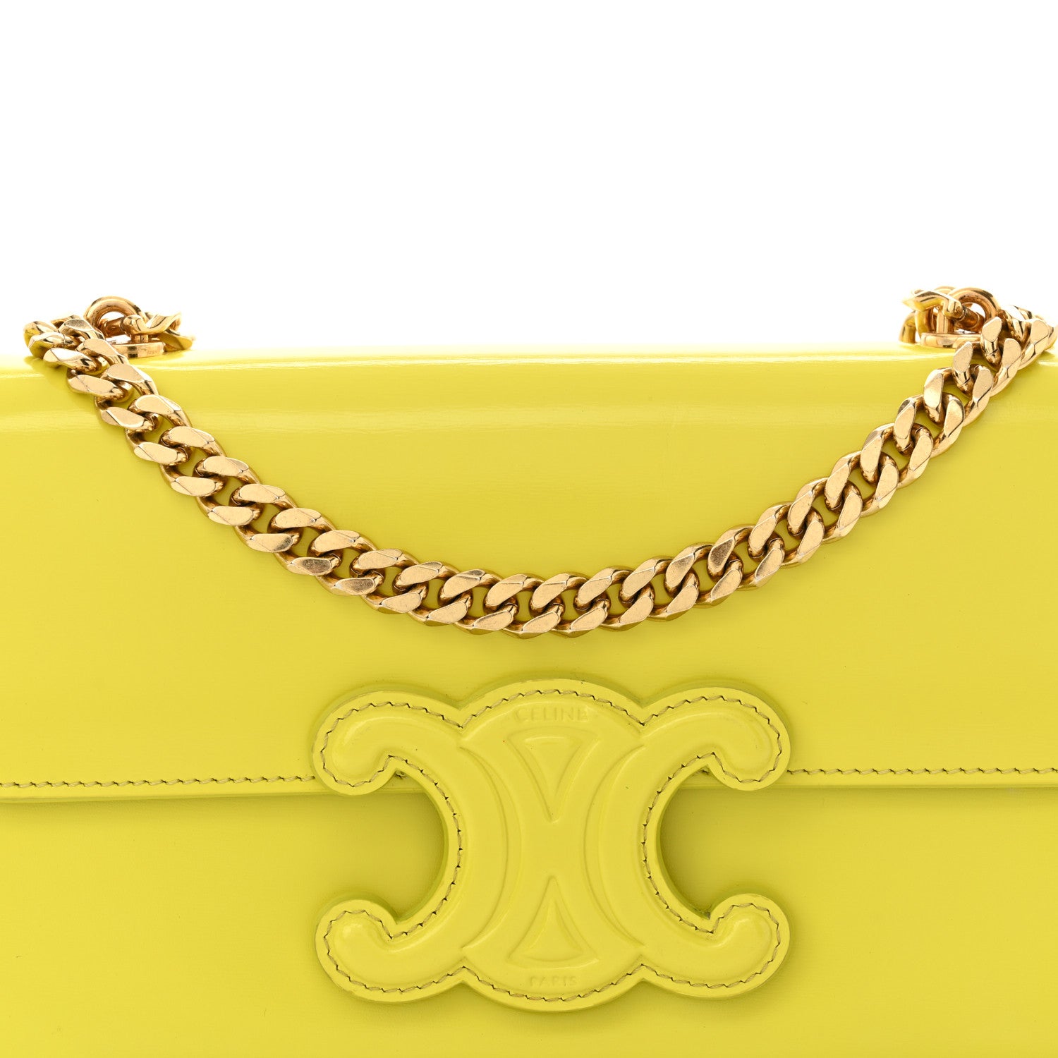 Celine Shiny Calfskin Cuir Triomphe Chain Shoulder Bag Anis 8 of 14