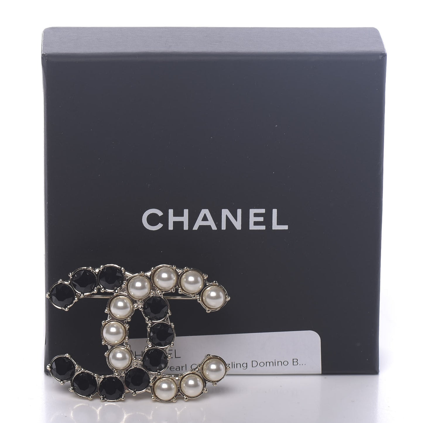 Crystal Pearl CC Dazzling Domino Brooch Gold Black