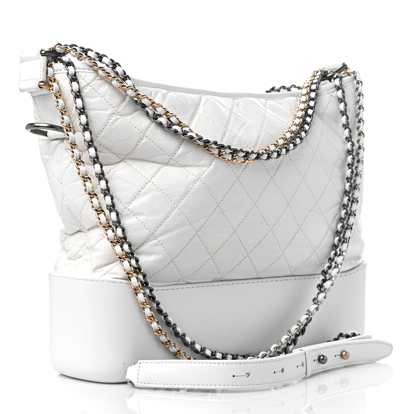 Aged Calfskin Quilted Large Gabrielle Hobo White