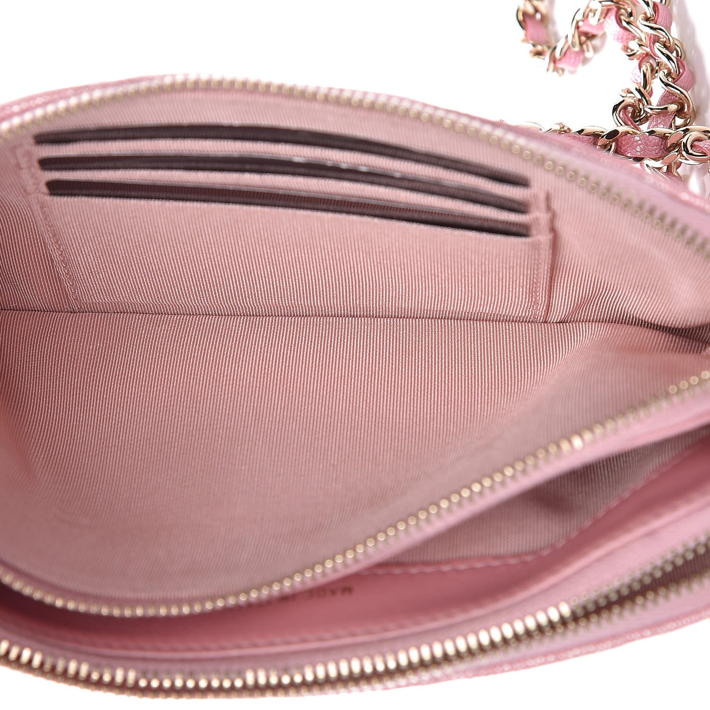 Iridescent Caviar Quilted Clutch With Chain Rose