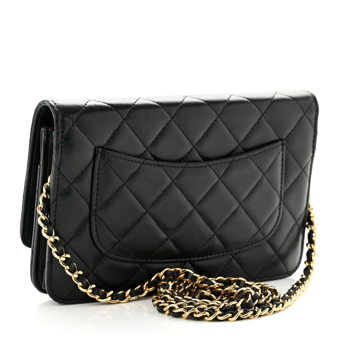 Lambskin Quilted Wallet On Chain WOC Black