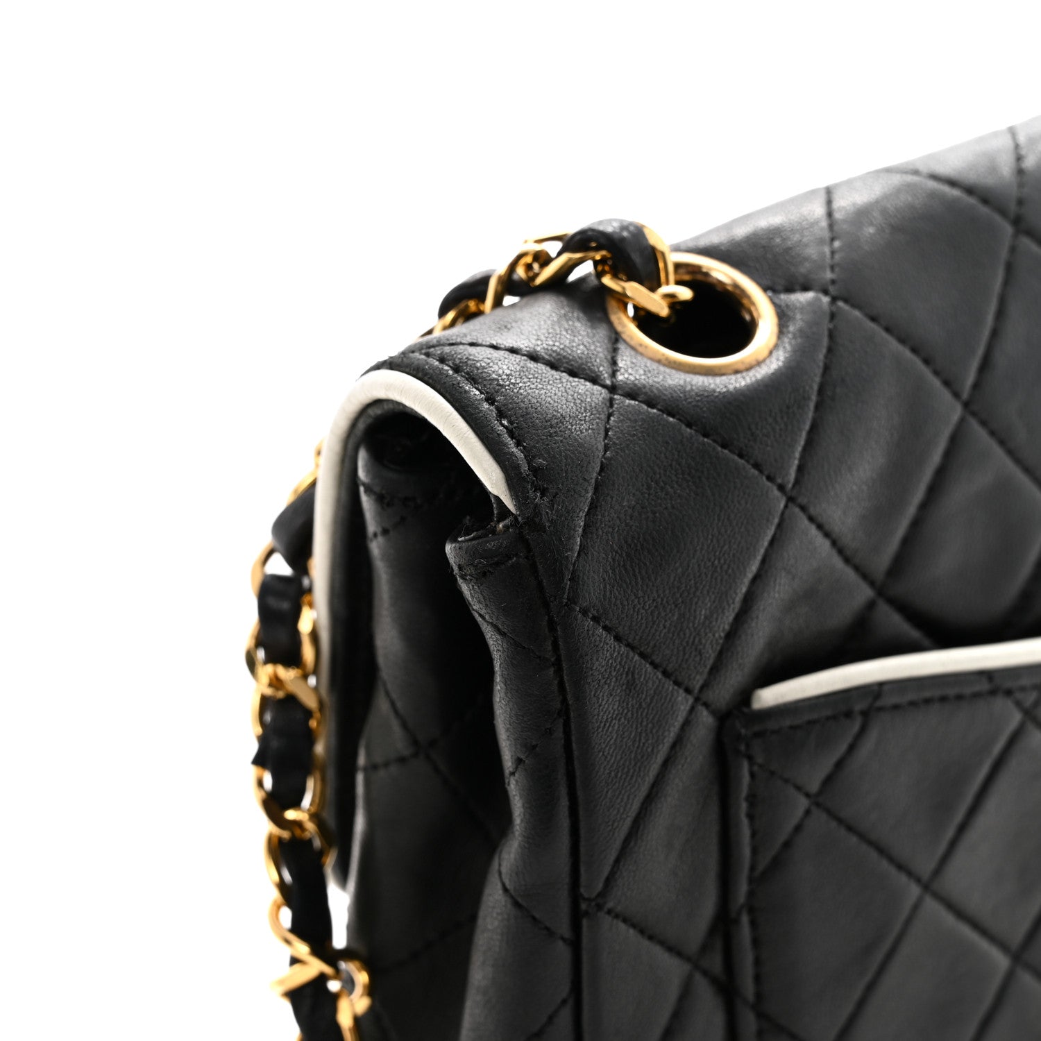 Chanel Lambskin Quilted Single Flap Black White 13 of 15