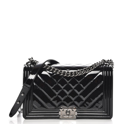 Chanel Patent Chevron Quilted New Medium Boy Flap Black 1 of 7