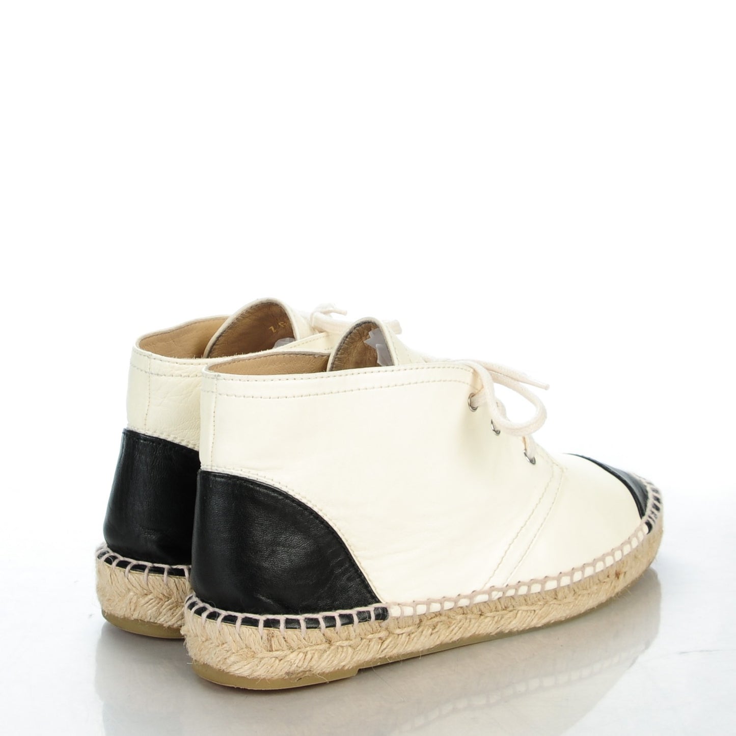 Lambskin Cap Toe Lace Up Espadrilles 39 White Black