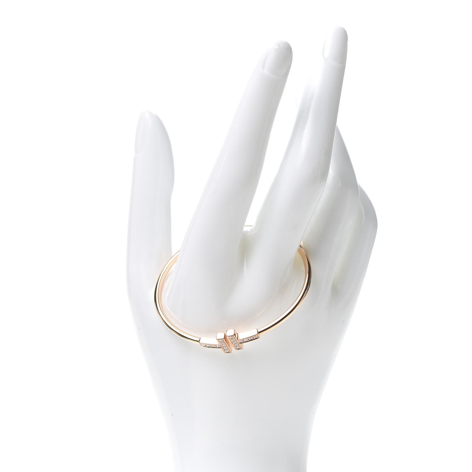 Tiffany 18K Rose Gold Diamond T Wire Bracelet 2 of 5