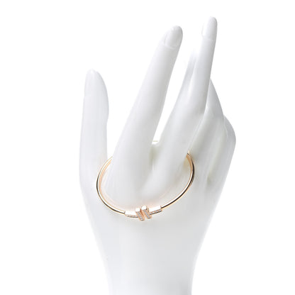 Tiffany 18K Rose Gold Diamond T Wire Bracelet 2 of 5