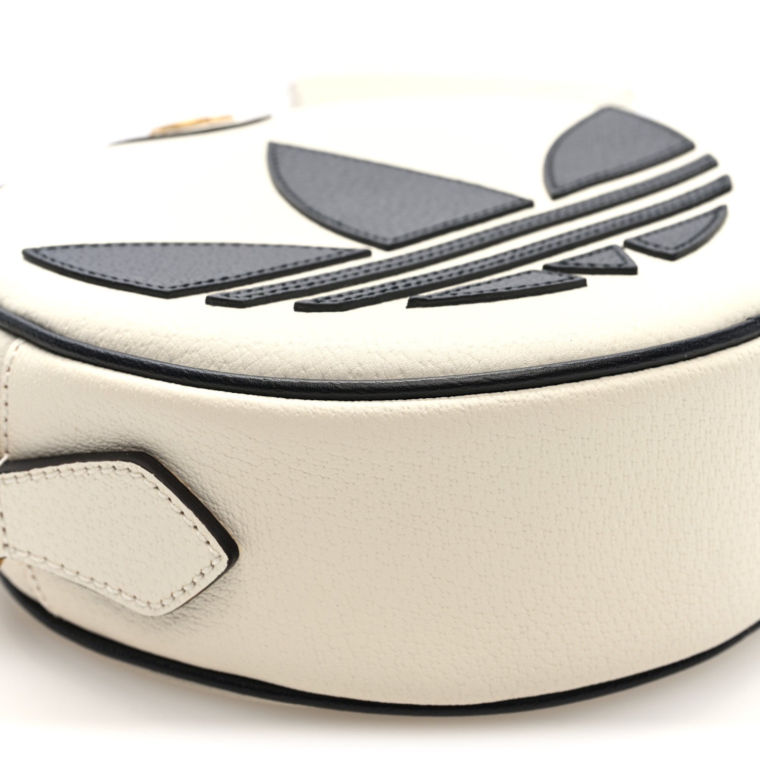 Gucci X ADIDAS Textured Dollar Calfskin Web Trefoil Logo Small Ophidia Round Shoulder Bag Off White Black 9 of 10
