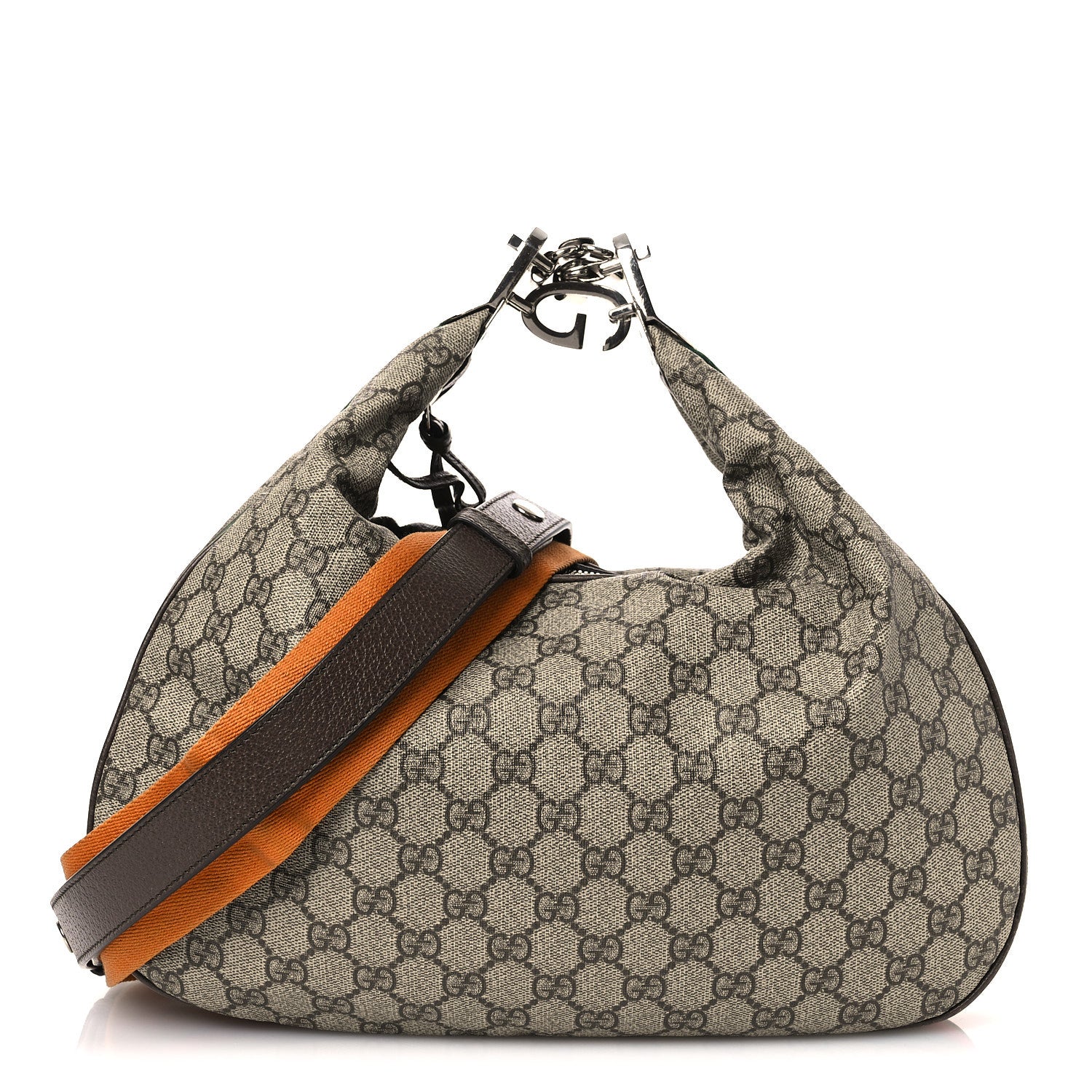 Gucci GG Supreme Monogram Textured Calfskin Web Large Attache Shoulder Bag Beige Ebony New Acero 1 of 13