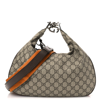 Gucci GG Supreme Monogram Textured Calfskin Web Large Attache Shoulder Bag Beige Ebony New Acero 1 of 13