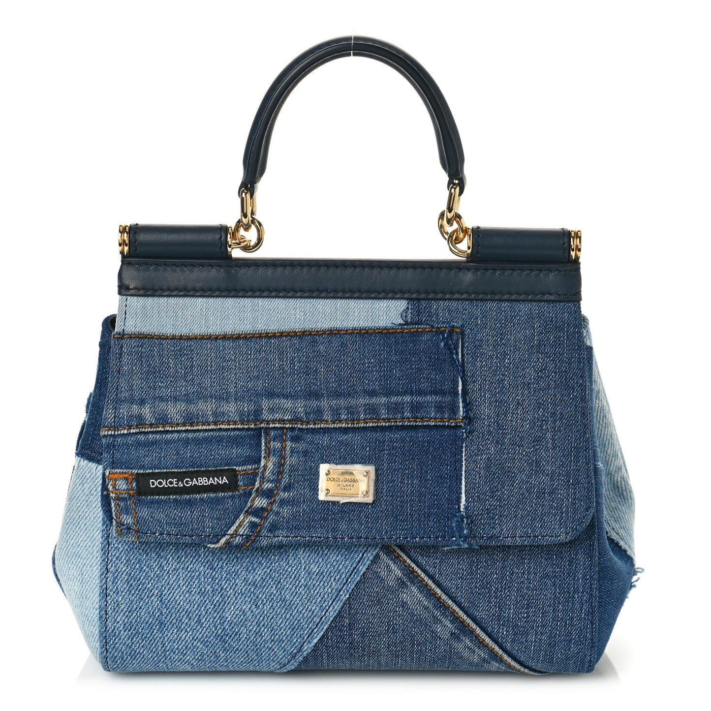 Calfskin Denim Patchwork Mini Miss Sicily Satchel Blue