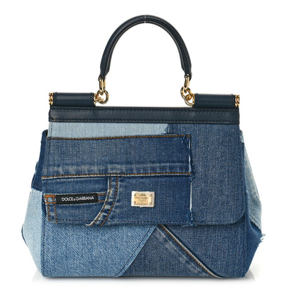 Dolce & Gabbana Calfskin Denim Patchwork Mini Miss Sicily Satchel Blue 1 of 9