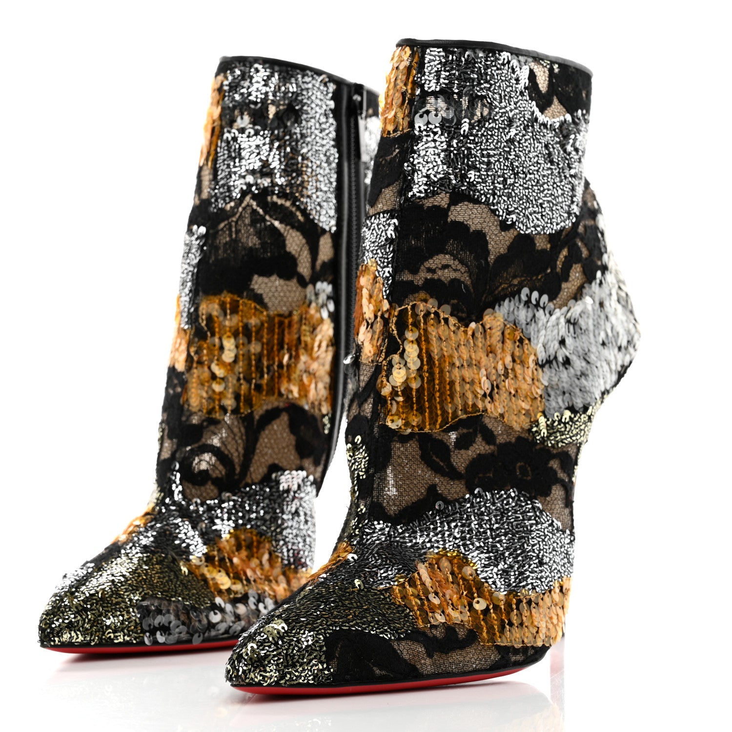 Christian Louboutin Kid Patchy Lace Sequin Gipsybootie 100 Ankle Boots 41 Black Multicolor 3 of 8