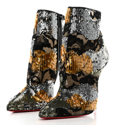 Christian Louboutin Kid Patchy Lace Sequin Gipsybootie 100 Ankle Boots 41 Black Multicolor 3 of 8