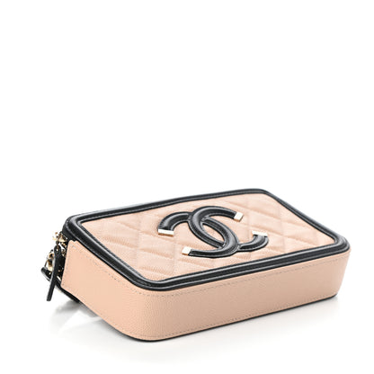 Chanel Caviar Quilted CC Filigree Clutch With Chain Beige Black 4 of 13