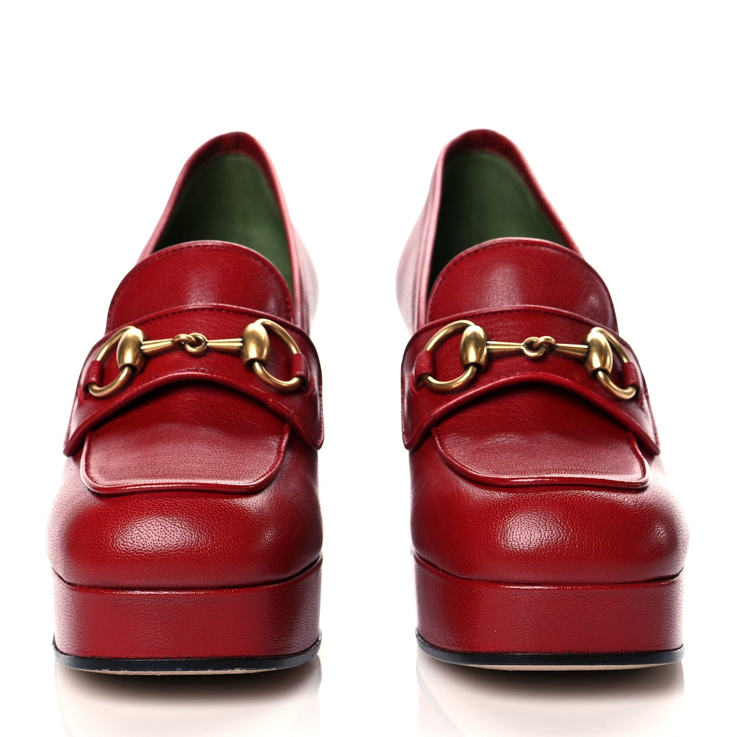 Goatskin Houdan Mid Heel Platform Loafers 36 Hibiscus Red