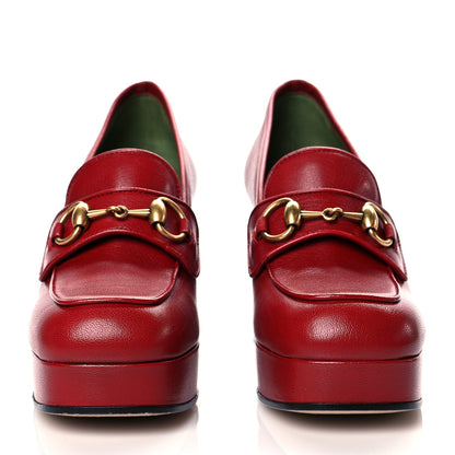 Gucci Goatskin Houdan Mid Heel Platform Loafers 36 Hibiscus Red 2 of 9