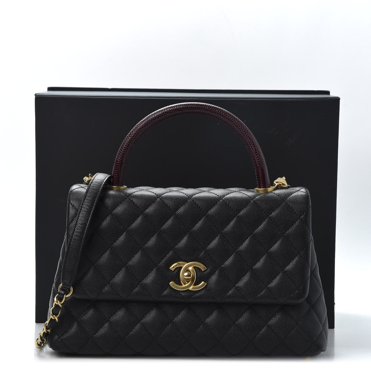 Caviar Lizard Quilted Small Coco Handle Flap Black