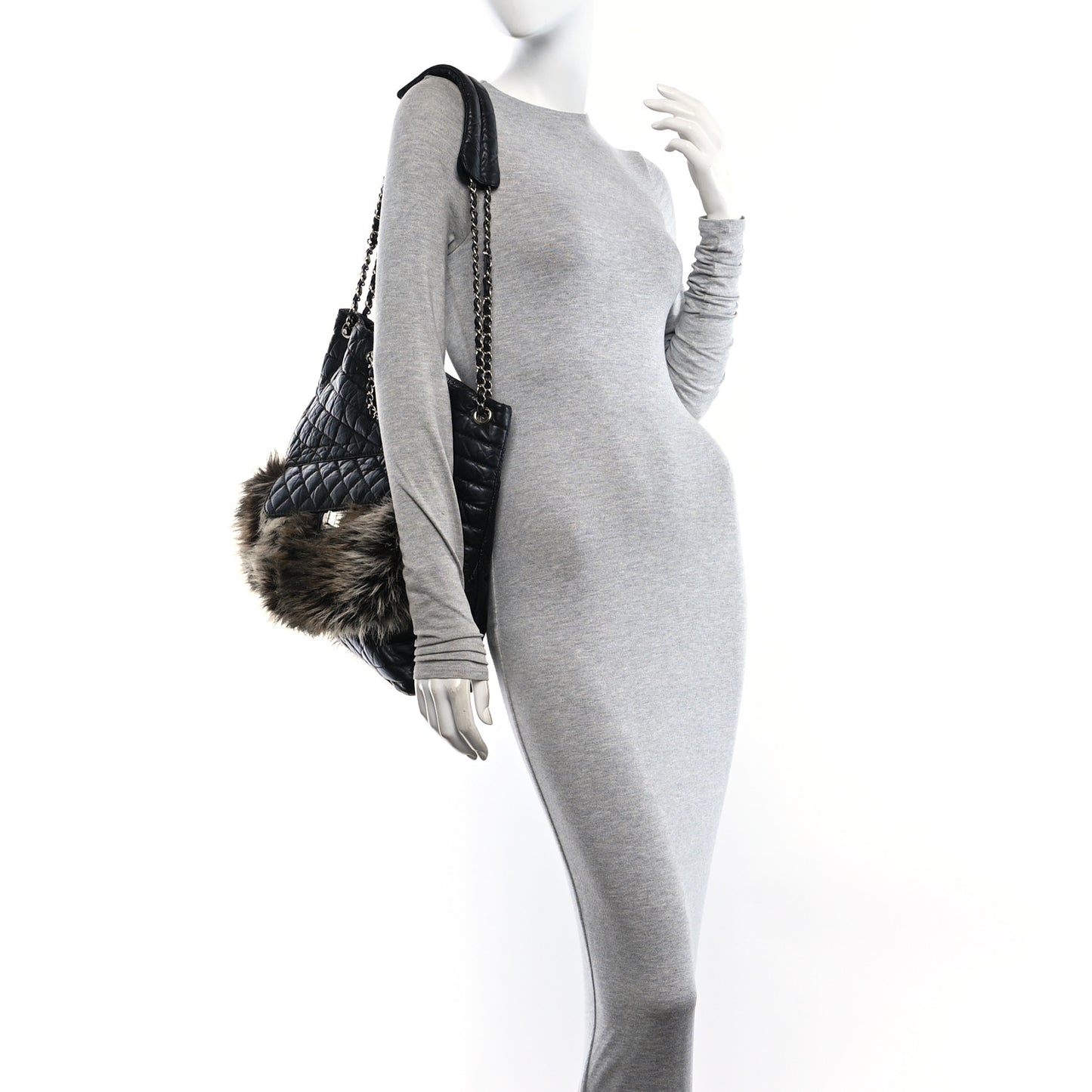 Aged Calfskin Fantasy Fur Karl's Cabas Tote Black