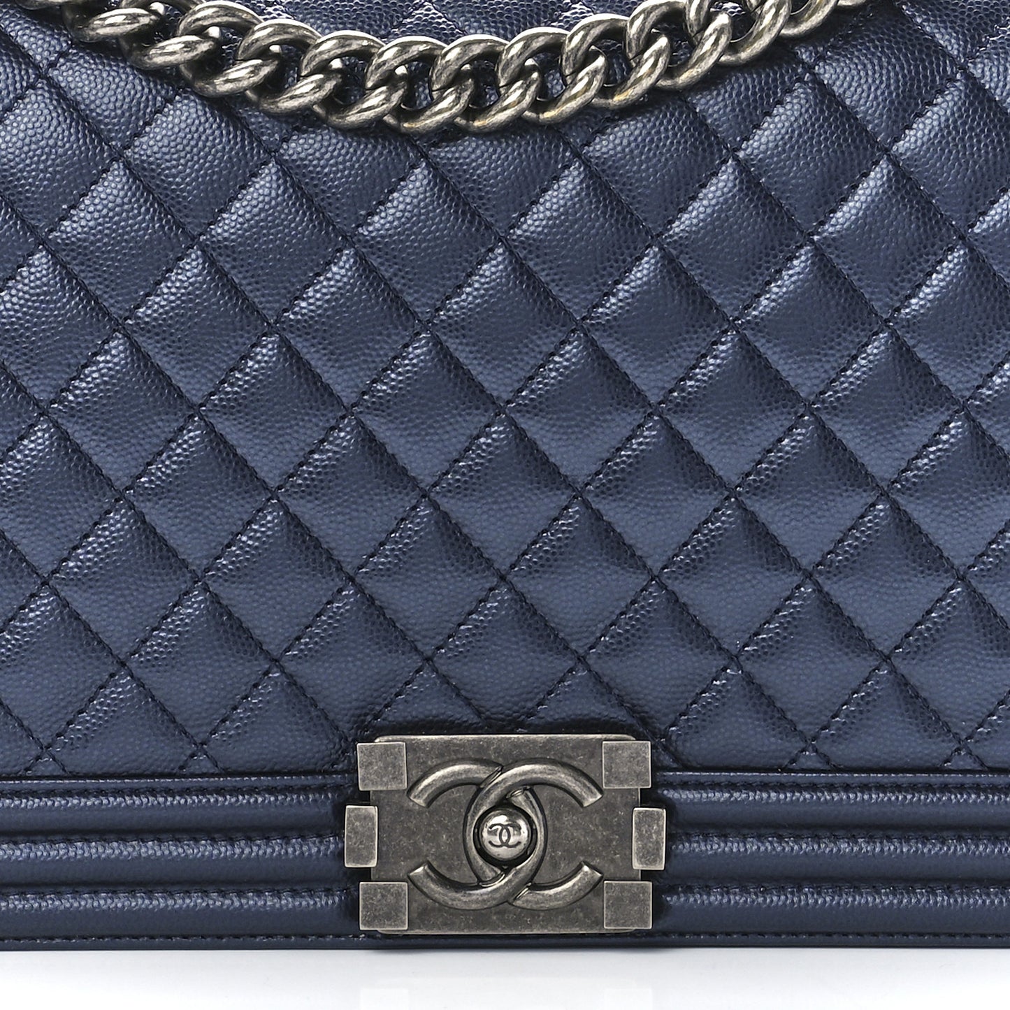 Metallic Caviar Quilted New Medium Boy Flap Navy