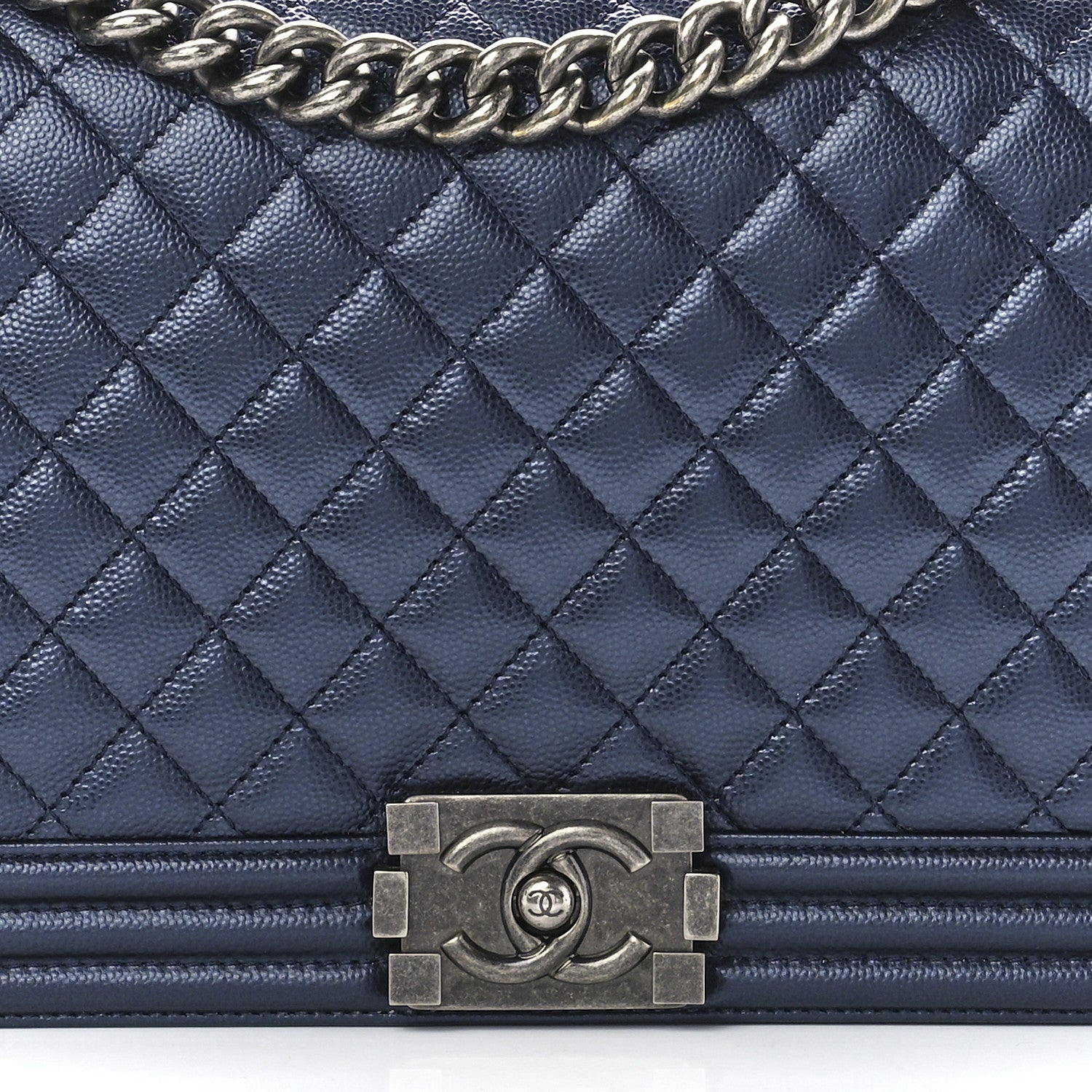 Chanel Metallic Caviar Quilted New Medium Boy Flap Navy 7 of 11