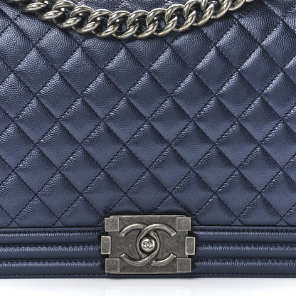 Chanel Metallic Caviar Quilted New Medium Boy Flap Navy 7 of 11