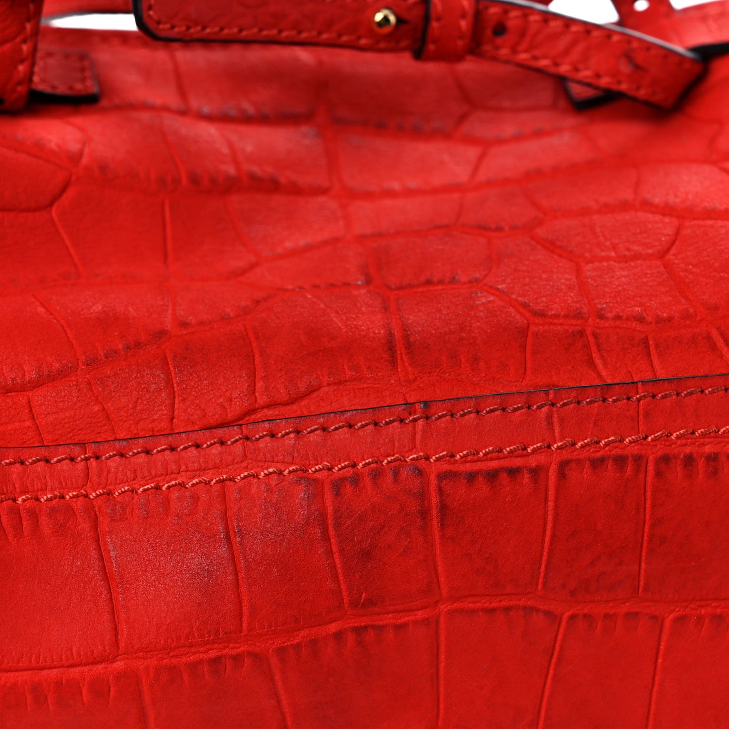 Calfskin Crocodile Embossed Mini Pandora Red