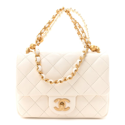 Chanel Shiny Lambskin Quilted Pearl Twist Mini Square Flap White 1 of 11